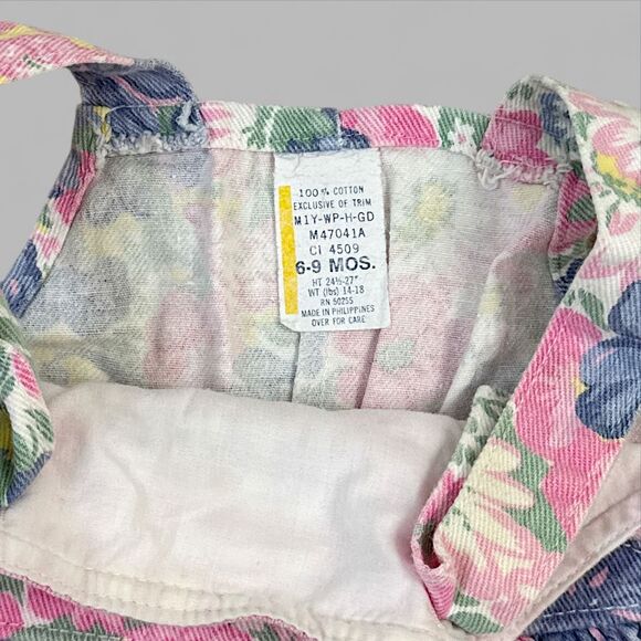 Vintage Baby Overalls Floral Pink Checkered Cotton Jumper 80s 90s Size 6-9 mo - Picture 4 of 6